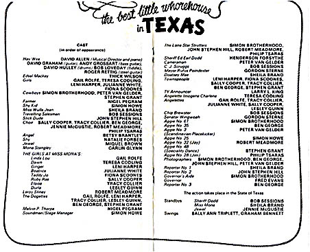 The Best Little Whorehouse in Texas theatre programme and cast list starring Larry L. King, Peter Masterson, 