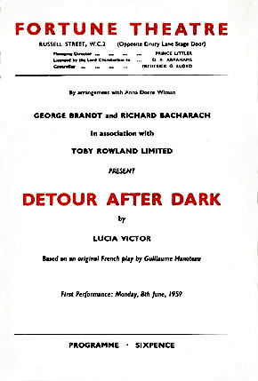 Detour After Dark theatre poster - Fortune Theatre starring William Franklyn, Moira Redmond,  