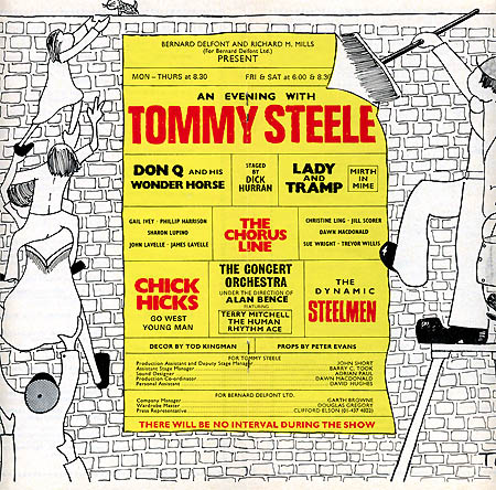 An Evening with Tommy Steele theatre programme and cast list starring Tommy Steele, 