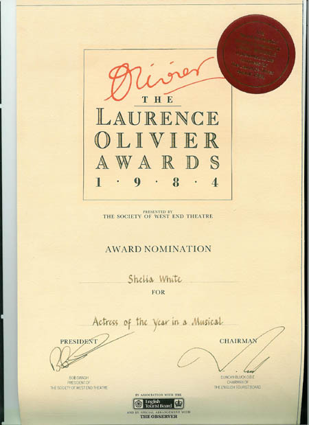 Sheila White Award Nomination Laurence Olivier Awards