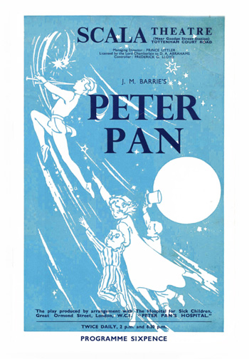 Peter Pan theatre poster -Scala Theatre - starring Barbara Kelly 