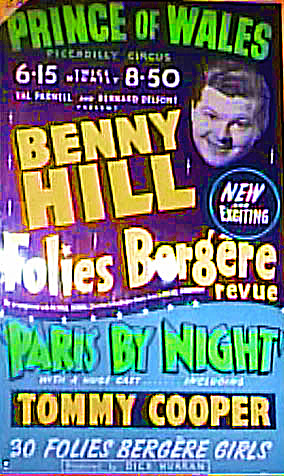 Paris by Night theatre poster - Prince of Wales Theatre - starring Benny Hill, Tommy Cooper, Jeremy Hawk
