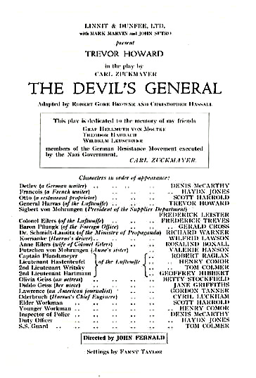 The Devil's General Cast list - starring Trevor Howard