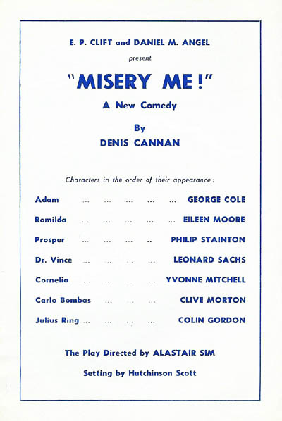 Misery Me cast list - starring George Cole and Yvonne Mitchell