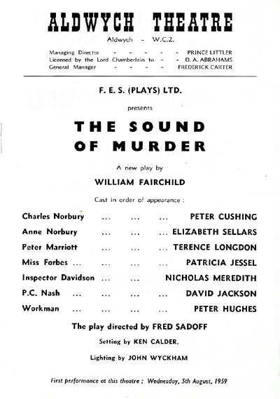 The Sound of Murder cast list starring Peter Cushing, Elizabeth Sellars,